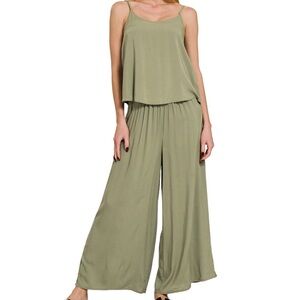 WOVEN CAMI & PANTS 2 PIECE SET Olive